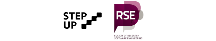 Logos of Strategic TEchnical Platform for University Technical Professionals (STEP-UP) and the Society of Research Software Engineering 